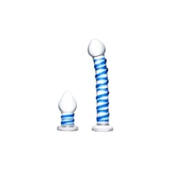 Glas Double Penetration Glass Swirly Dildo &amp; Butt Plug Set 2 Pcs