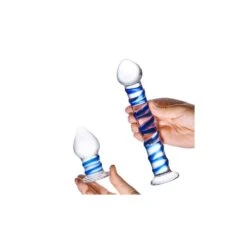 Glas Double Penetration Glass Swirly Dildo &amp; Butt Plug Set 2 Pcs -Sex Spielzeug Laden glas double penetration glass swirly dildo butt plug set 2 pcs4