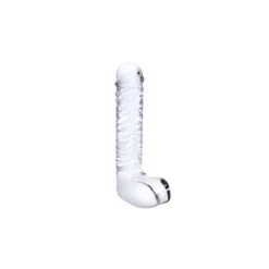 Glas Realistic Ribbed Glass G-Spot Dildo With Balls